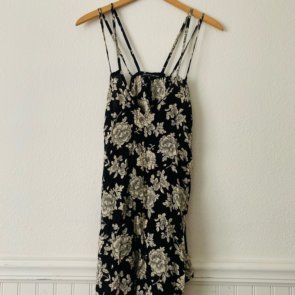 black with white floral print cotton tank top